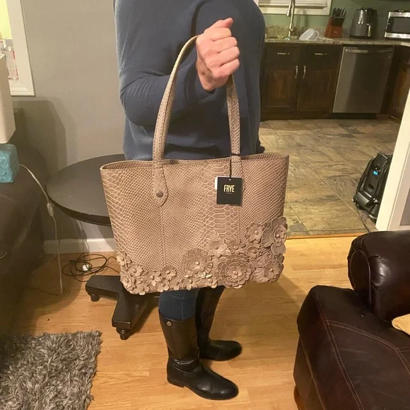 New Frye Mellisa Floral Snake Embossed Leather Bag